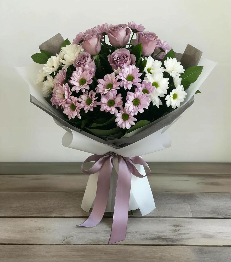 Букет цветов из: Хризантемы и Розы в Протвино