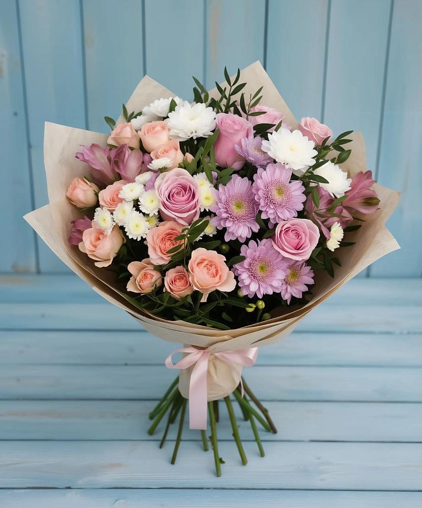 Букет цветов из: Хризантемы, Розы и Альстромерии в Протвино