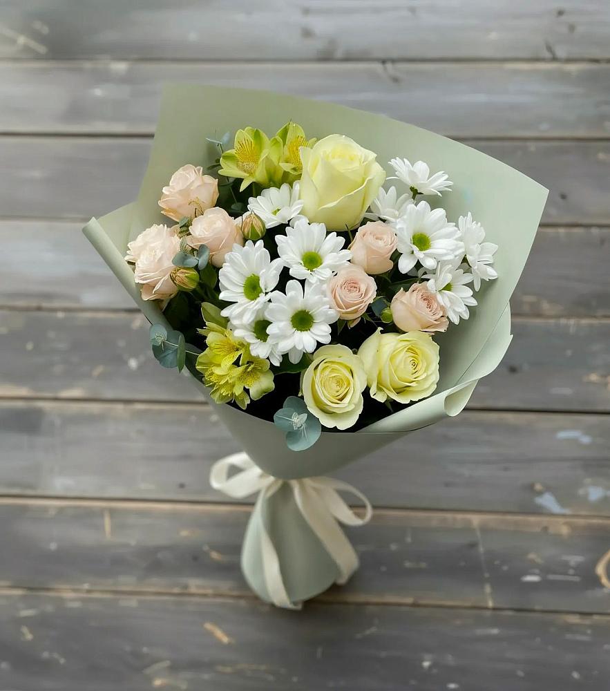 Букет цветов из: Альстромерии, Розы и Хризантемы в Протвино