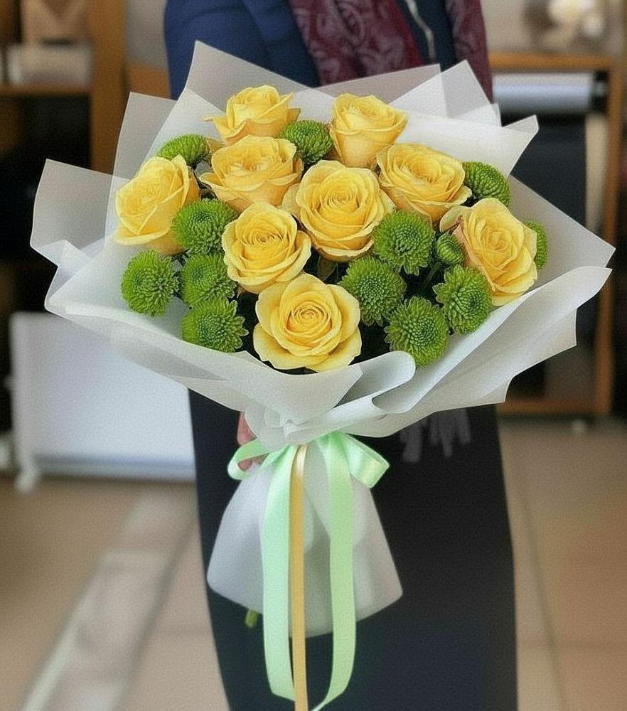 Букет цветов из: Хризантемы и Розы в Протвино