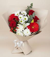 Букет цветов из:  Розы, Хризантемы, Герберы и Лилии в Протвино