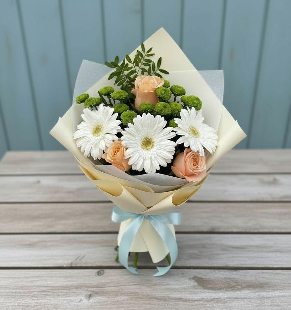 Букет цветов из: Герберы, Розы и Хризантемы в Протвино