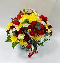 Цветочная композиция из Хризантемы и Розы в корзине #REPLACE_PRED# Протвино