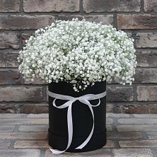 Цветочная композиция из Гипсофила в шляпной коробке в Протвино